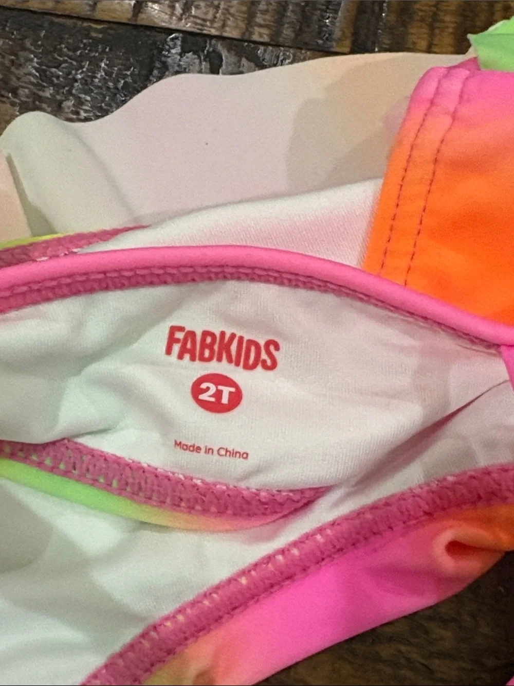 fabkids Neon Rainbow Ruffle Bikini Top & Tie-Side Bottoms - Pink, Yellow, Green